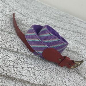 Vintage Purple Striped Fabric Belt Genuine Leather